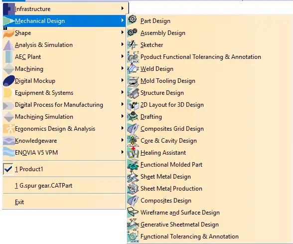 CATIA V5 Modules list