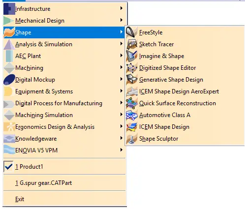 CATIA V5 Modules list