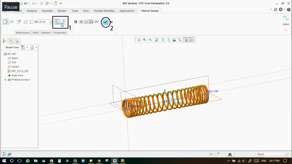 Helical Sweep in Creo 3.0 ExtruDesign