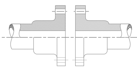 ncreased thickness of pipe for short length from flange to provide strength