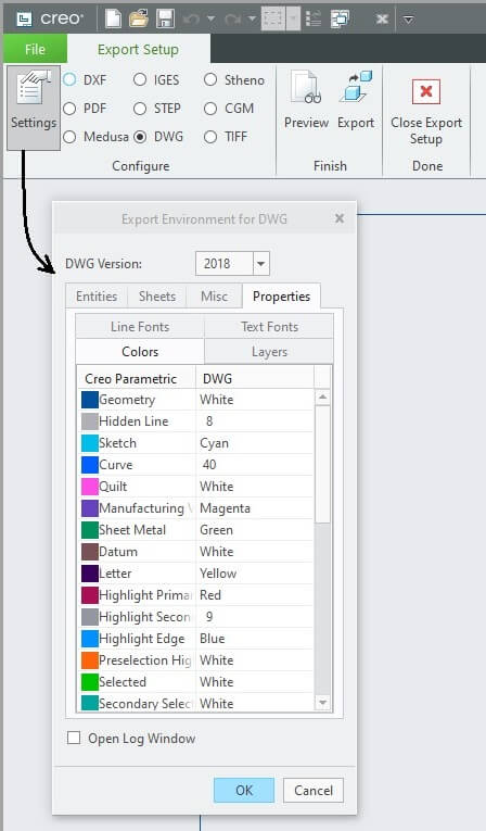 set up line thickness for drawings in Creo 6.0