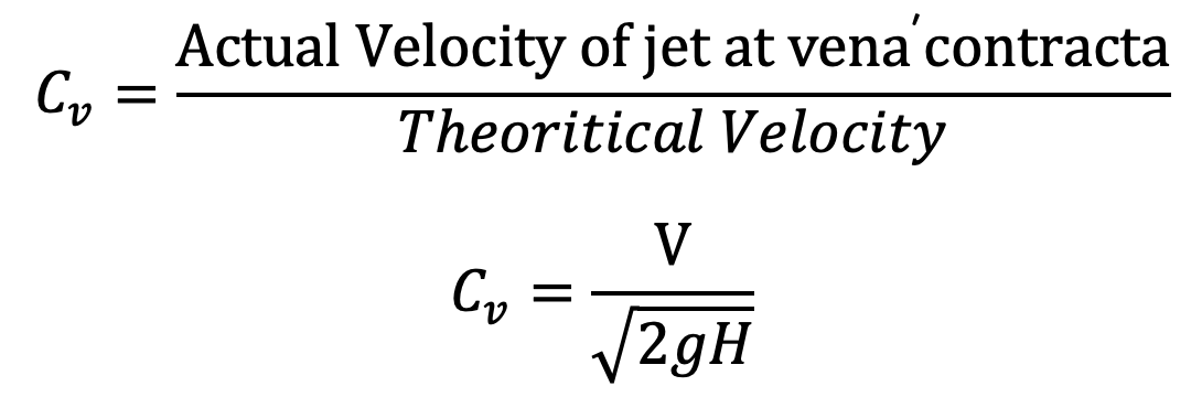 Coefficient of velocity (Cv) - Hydraulic Coefficients of Orifice