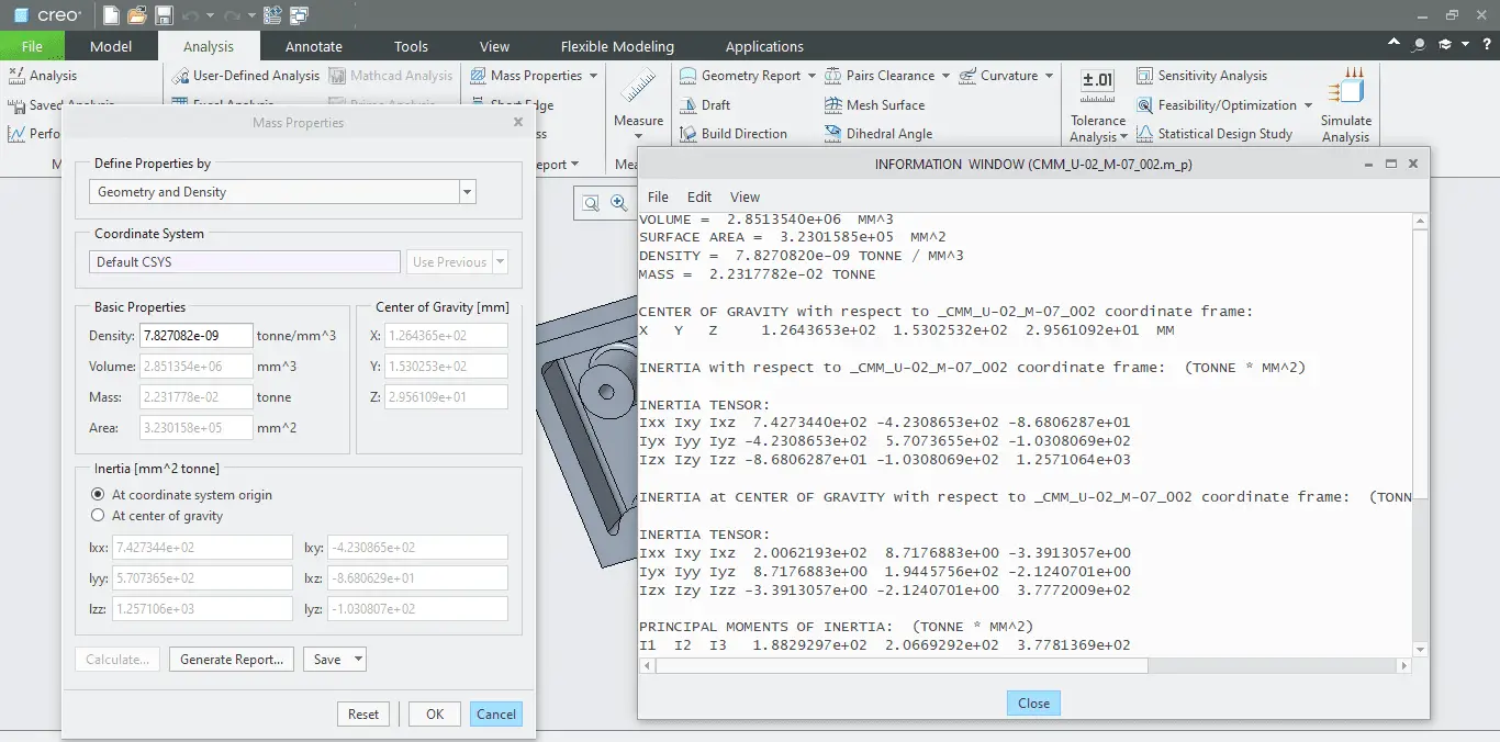 mass properties in Creo Drawings