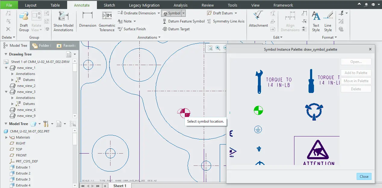 Centre of Gravity symbol in Creo Drawings