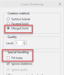 Convert Assembly into a part in Creo with Shrinkwrap