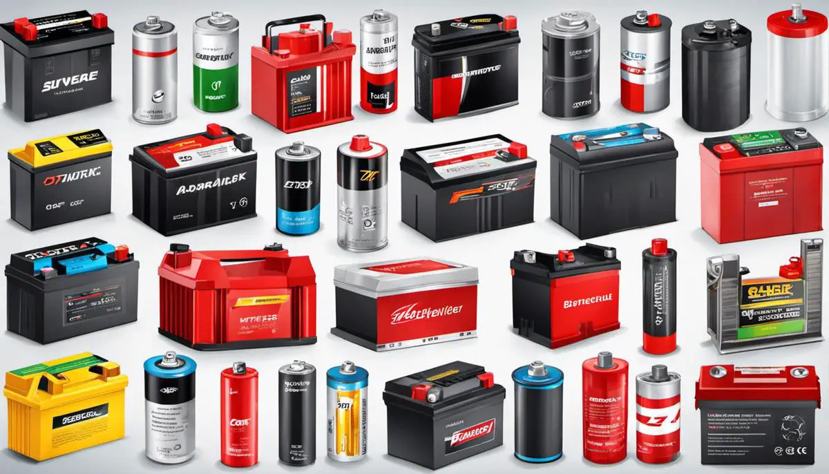 Illustration of different types of automotive batteries and their advantages and disadvantages.