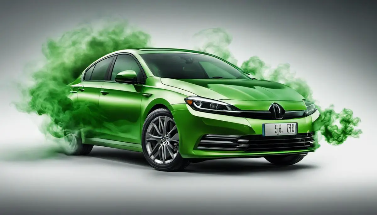 Illustration of a car emitting green smoke, symbolizing the impact of emission regulations on the automotive industry