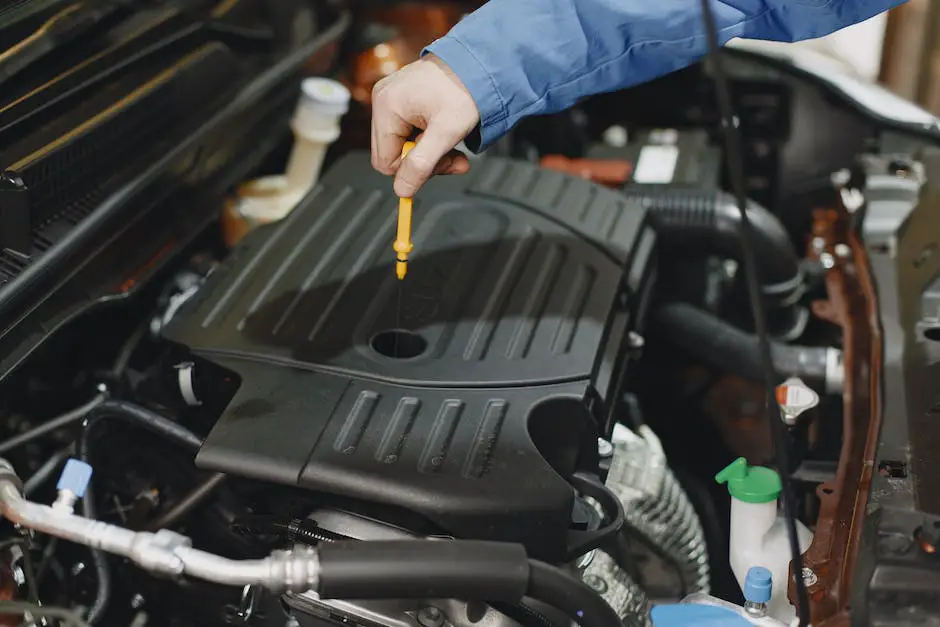 A person checking the oil level in a car engine.